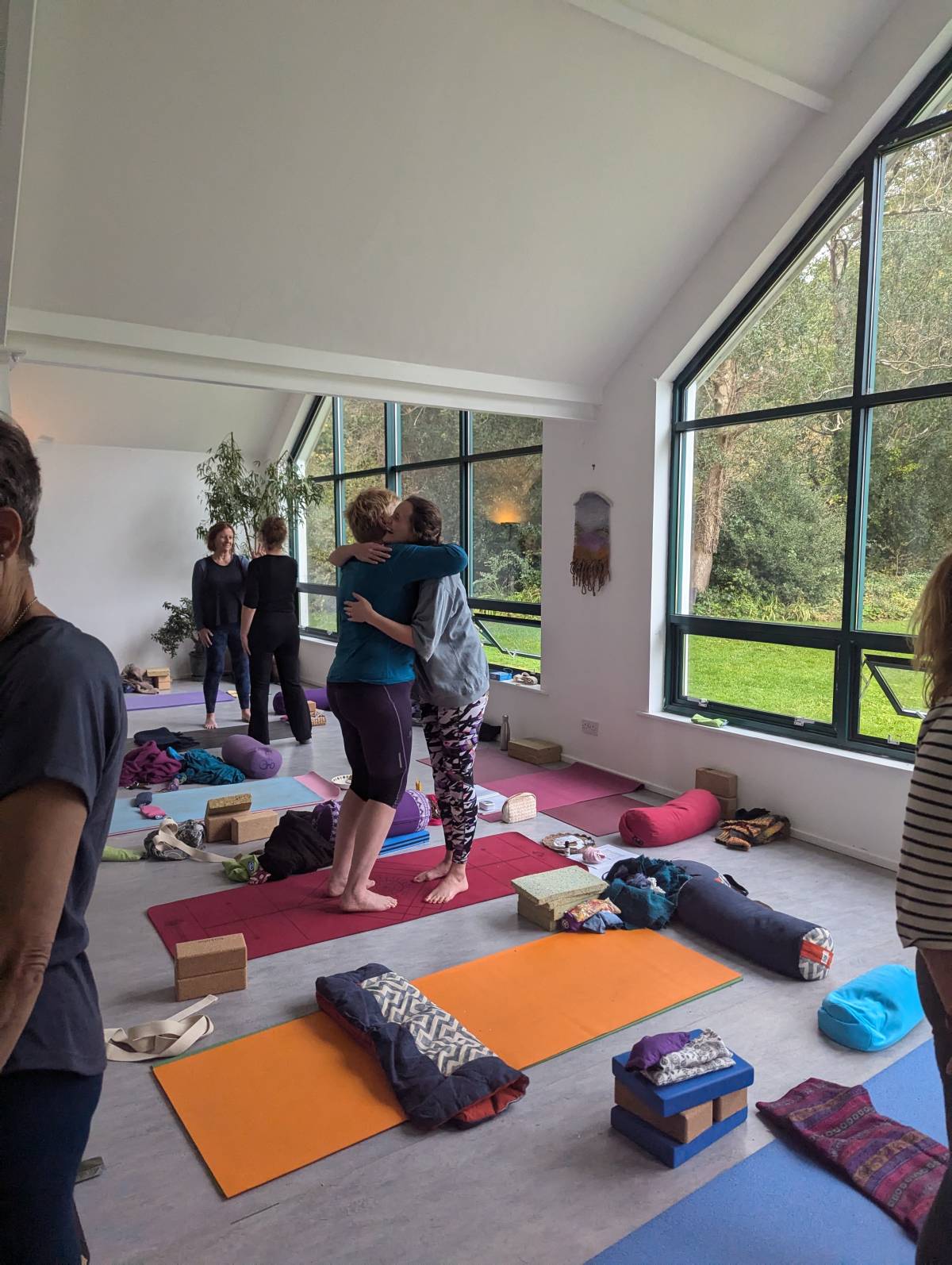 Students in the yoga studio on the Somerset smallholding